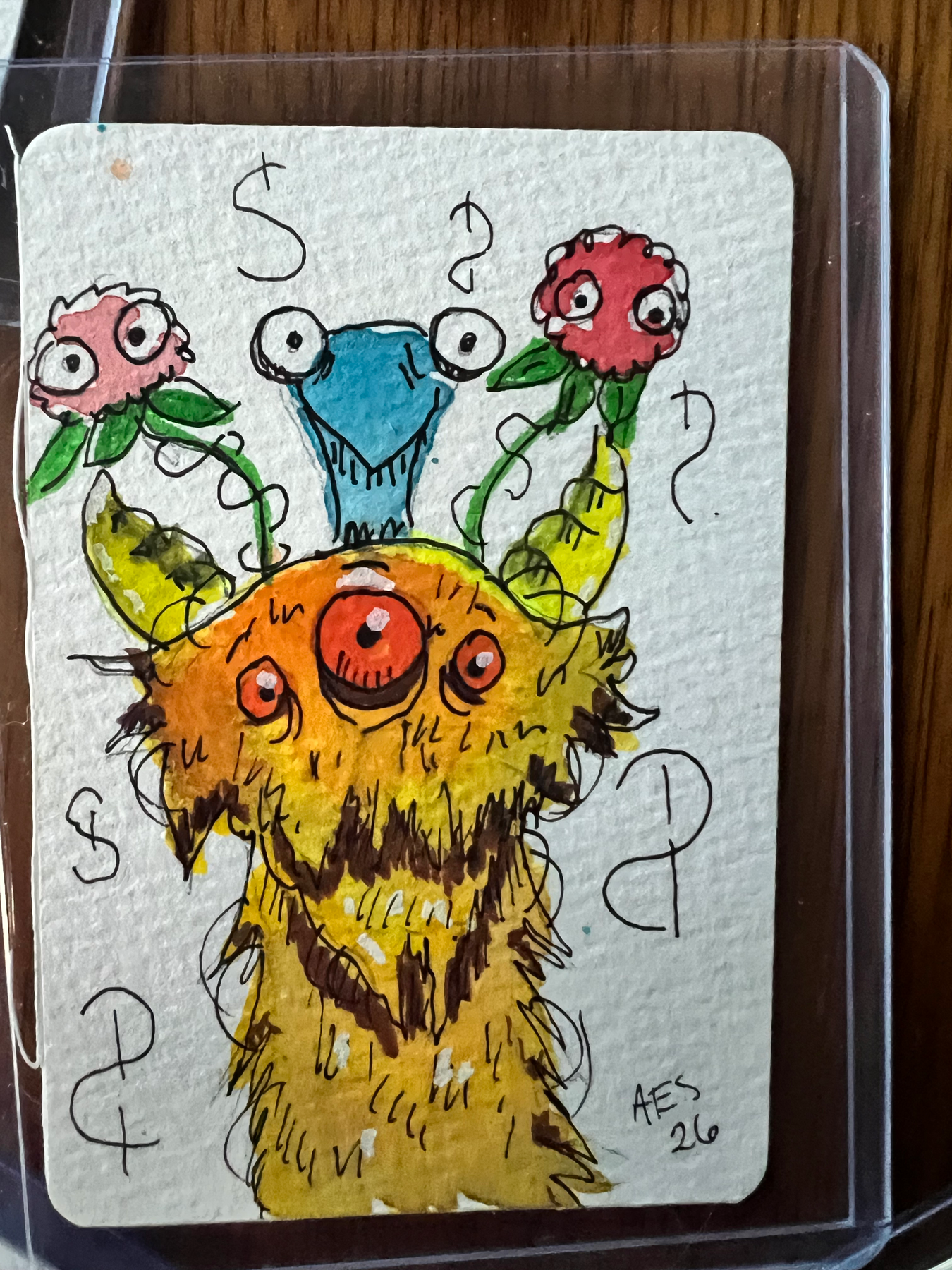 Orange Fuzzy Monster aceo art card