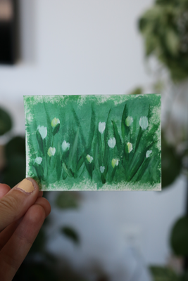 "In the weeds" Original Acrylic Spring white yellow field flower series Painting (9/11) Allie Grace aceo art card thumbnail 1