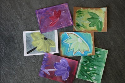 "In the weeds" Original Acrylic Spring white yellow field flower series Painting (9/11) Allie Grace aceo art card thumbnail 2