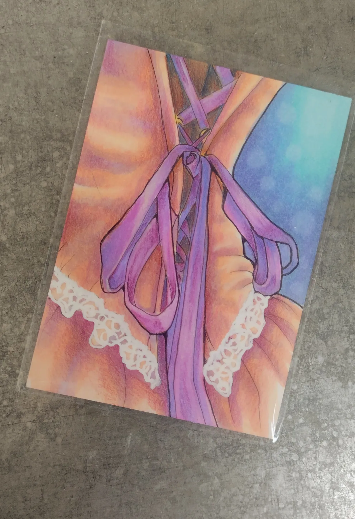Peachy Purple Corset - Original ACEO aceo art card