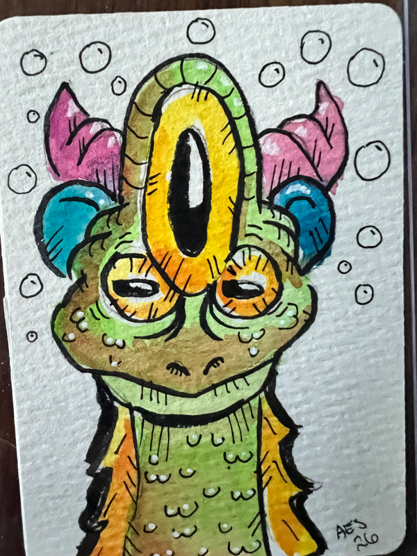 Green and Yellow Serpent aceo art card