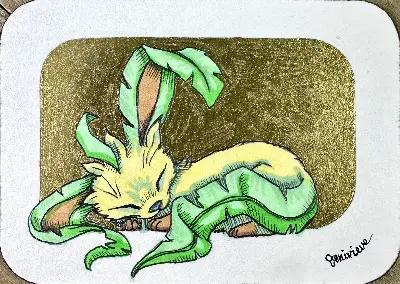 Leafy Nap (Leafeon Fanart) aceo art card thumbnail 2