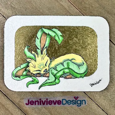 Leafy Nap (Leafeon Fanart) aceo art card thumbnail 1