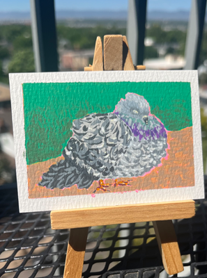 Plush Peaceful Pigeon aceo art card thumbnail 1