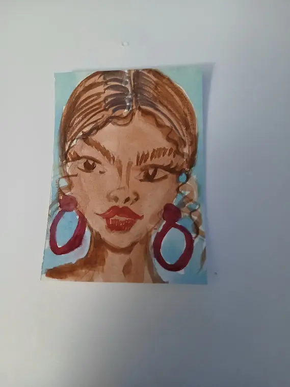 ACEO Art Original Abstract Painting Watercolor Gouache 2.5x3.5 Lady aceo art card