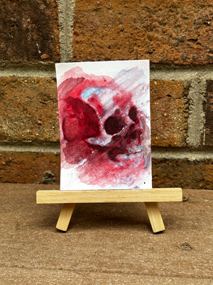 Red Smudged Abstract Skull Watercolor aceo art card thumbnail 1