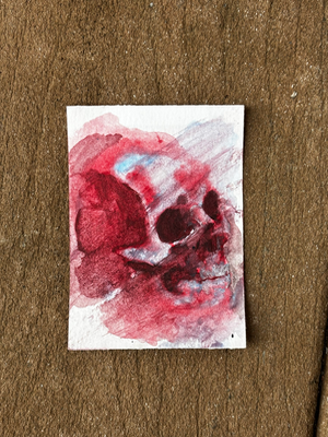 Red Smudged Abstract Skull Watercolor aceo art card thumbnail 2