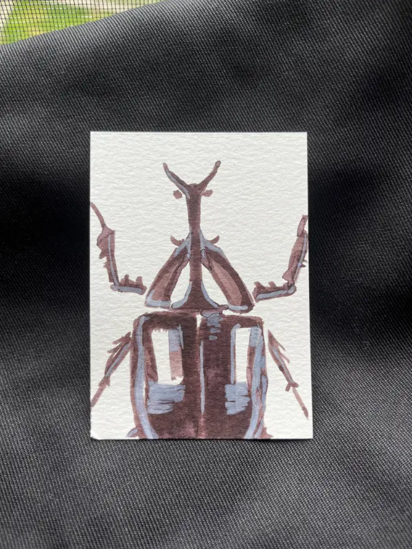 ACEO Original Rhino Beetle Watercolor by MthrBored Artist Artwork Trading Card aceo art card