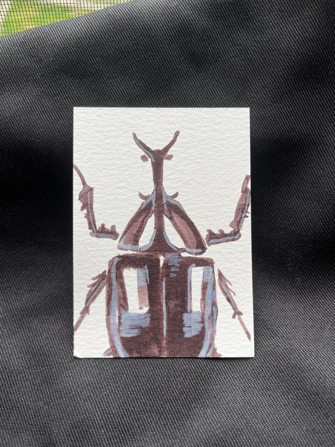 ACEO Original Rhino Beetle Watercolor by MthrBored Artist Artwork Trading Card aceo art card