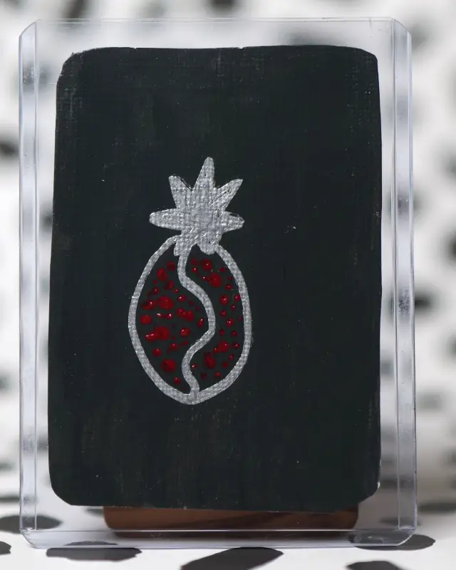 ACEO Art Card "Silver Pomegranate" Original Acrylic Canvas Painting 1 of 3 aceo art card