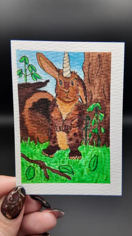 "Curious in the Clover"  Original ACEO — Watercolor & Archival Ink with Metallic Watercolor Detail aceo art card