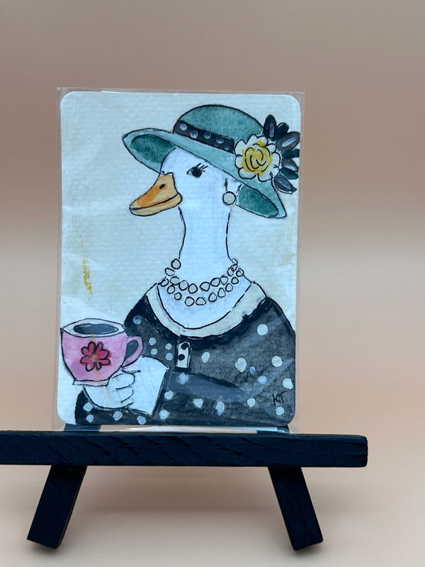 Original ACEO/ OOAK goose Pearl gouache/ink aceo art card