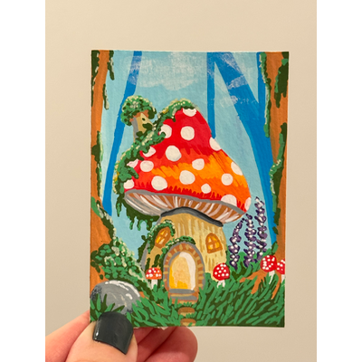 The mushroom house aceo art card thumbnail 2