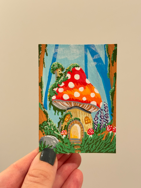 The mushroom house aceo art card