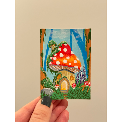 The mushroom house aceo art card thumbnail 1