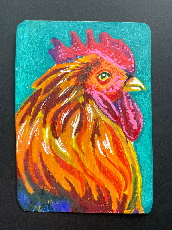 Lucky Rooster aceo art card