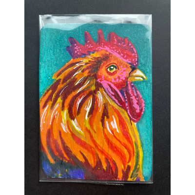 Lucky Rooster aceo art card thumbnail 3