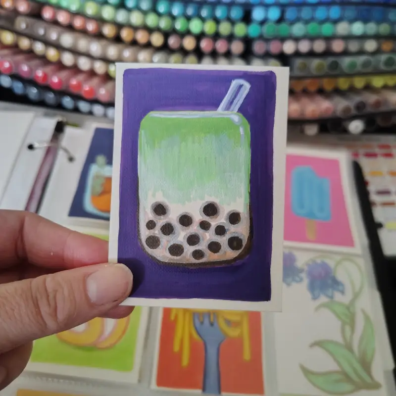Matcha Boba Tea aceo art card