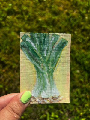 “Green Onions” Vegetable Food Acrylic Painting aceo art card thumbnail 1
