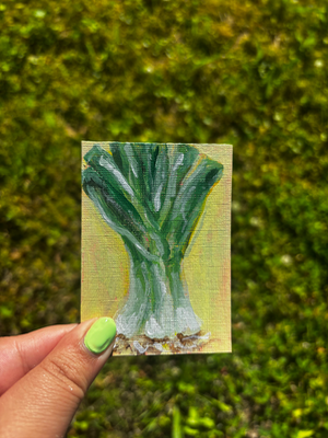 “Green Onions” Vegetable Food Acrylic Painting aceo art card thumbnail 2