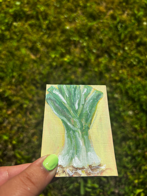 “Green Onions” Vegetable Food Acrylic Painting aceo art card thumbnail 3