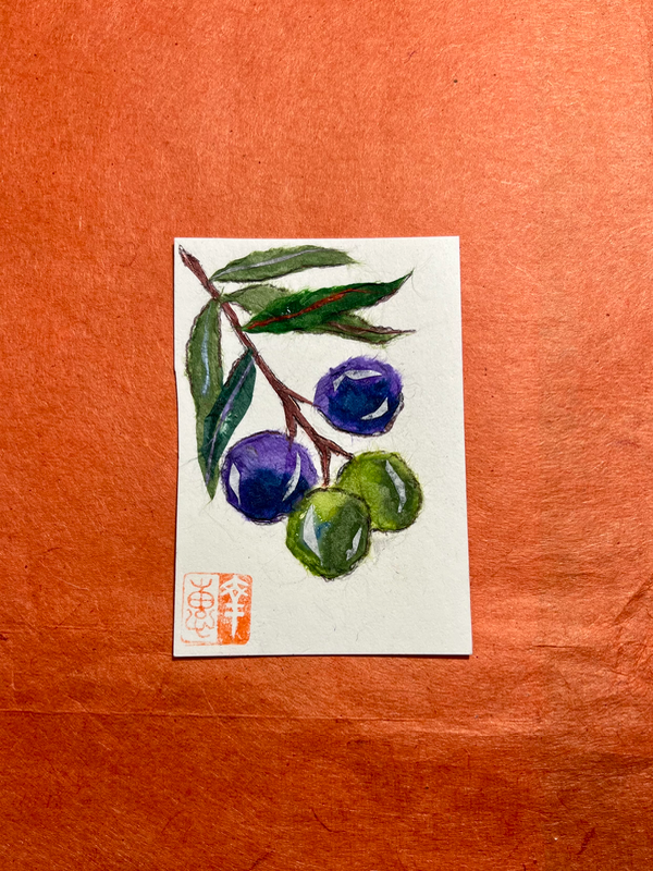 Olives #4- Japanese Washi art aceo art card