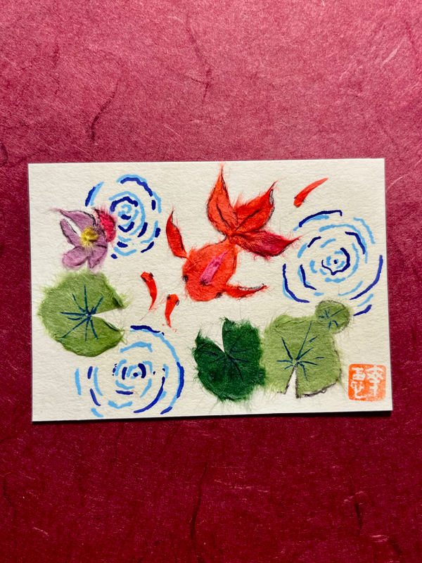 Pond in the backyard- Japanese Washi art aceo art card