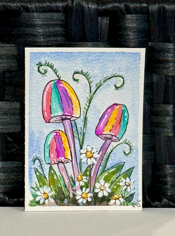 Mushrooms 3 aceo art card