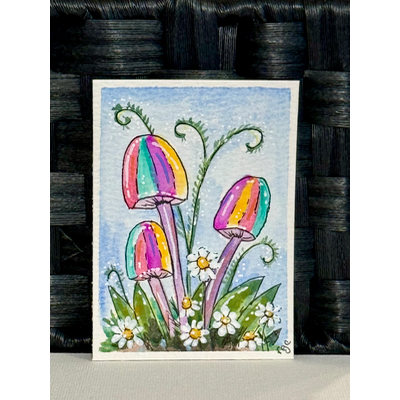 Mushrooms 3 aceo art card thumbnail 1