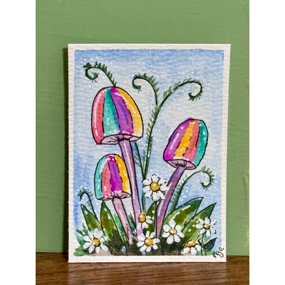 Mushrooms 3 aceo art card thumbnail 2