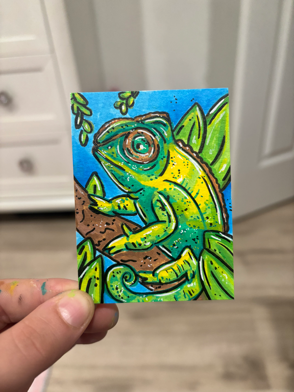 Chameleon in the Trees aceo art card