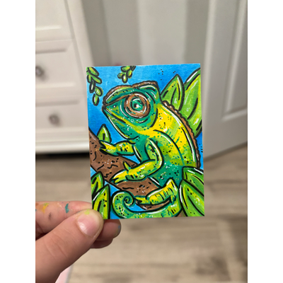 Chameleon in the Trees aceo art card thumbnail 1