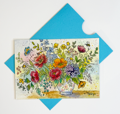 ACEO ORIGINAL Blooming Bouquet Flowers Watercolor/ Ink -Art by PHarp Watercolors aceo art card thumbnail 2