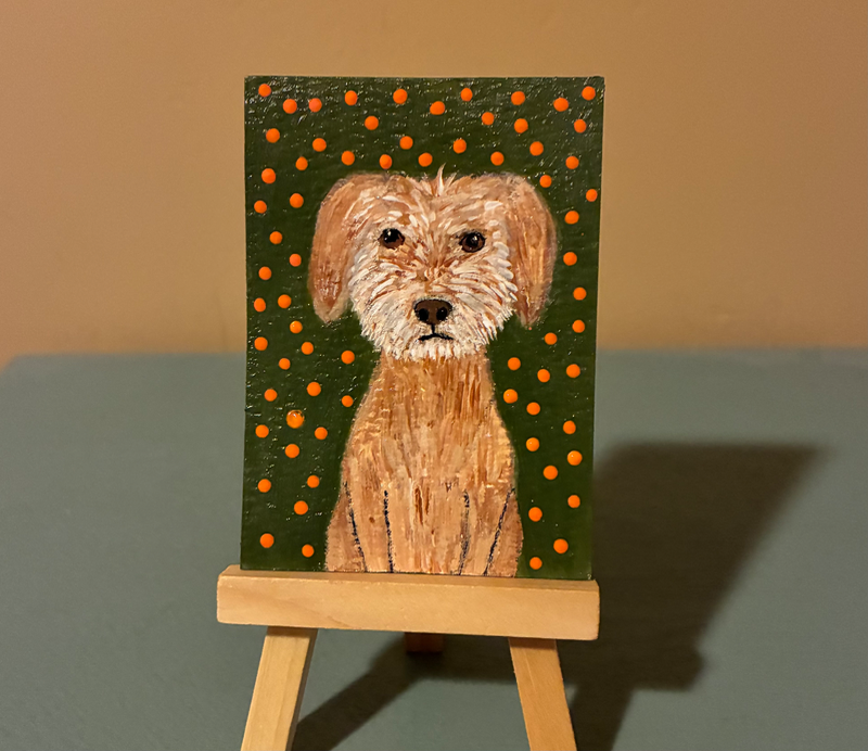 Pup in Dots aceo art card