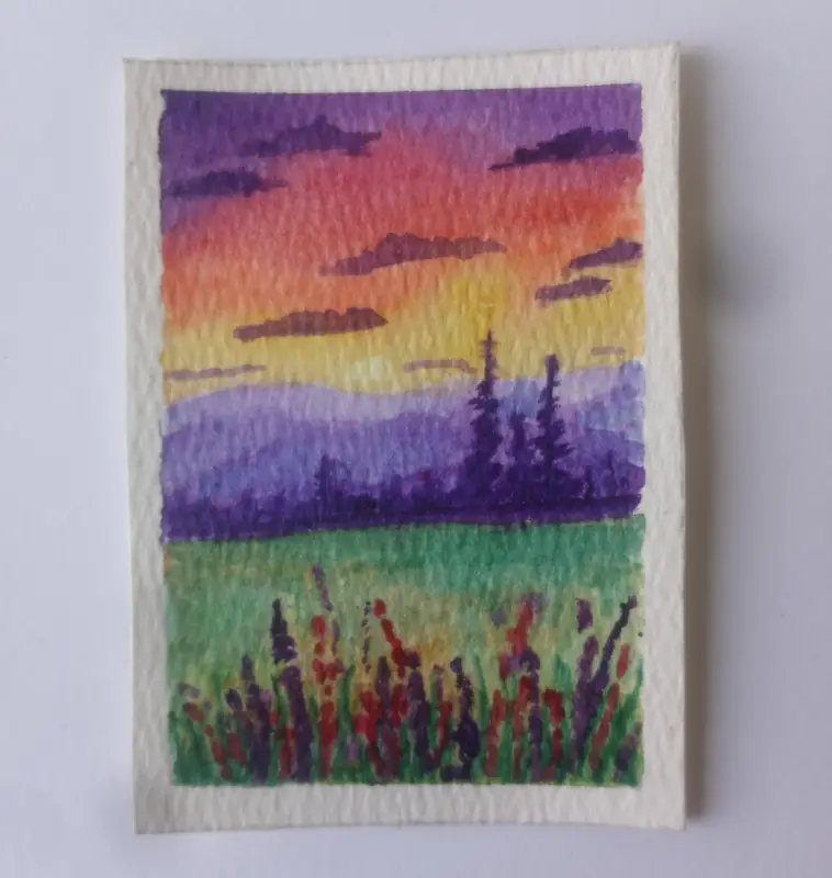 Mountain Sunset 2/3 aceo art card