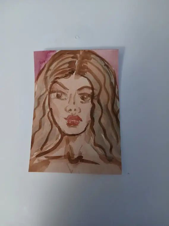 ACEO Art Original Abstract Painting Watercolor Gouache 2.5x3.5 Lady aceo art card