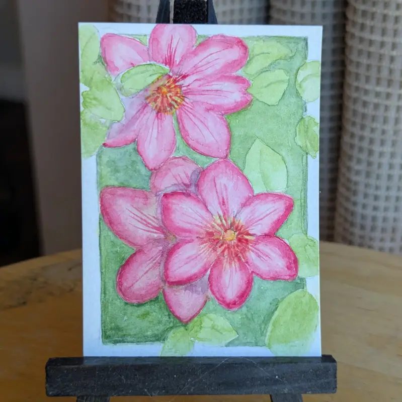 "Clematis" ACEO Original Watercolor Floral Painting aceo art card