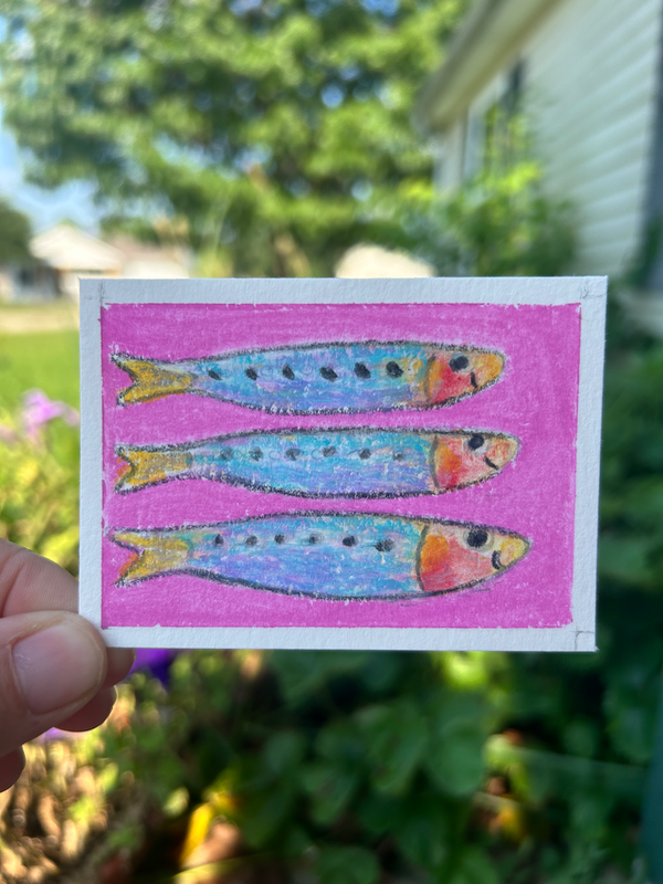 3 fishies aceo art card