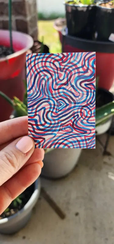 Red and Blue Optical aceo art card