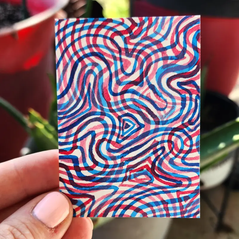 Red and Blue Optical aceo art card