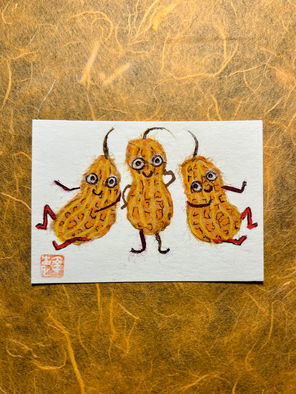 Peanuts trio (TG prompt)-Japanese Washi art aceo art card