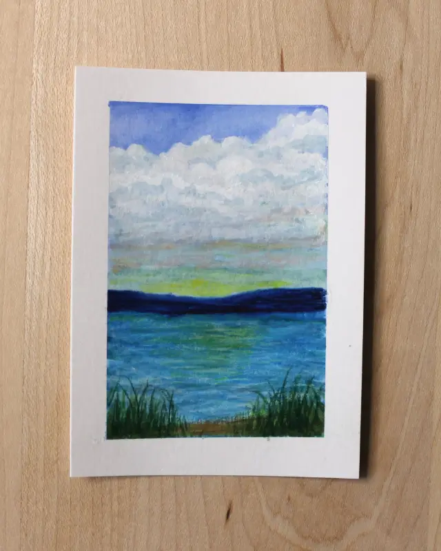 Original ACEO Art Card – Lakeside Serenity – Acrylic & Watercolor aceo art card
