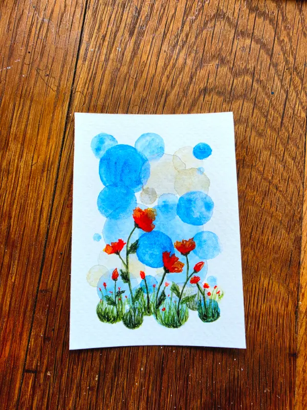 Geometric Poppy Field aceo art card