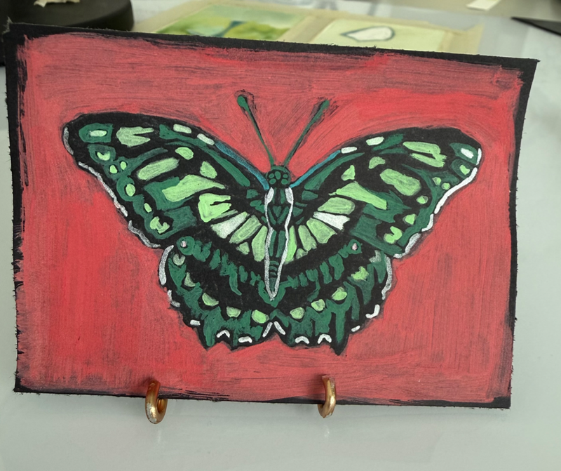 Green Butterfly aceo art card