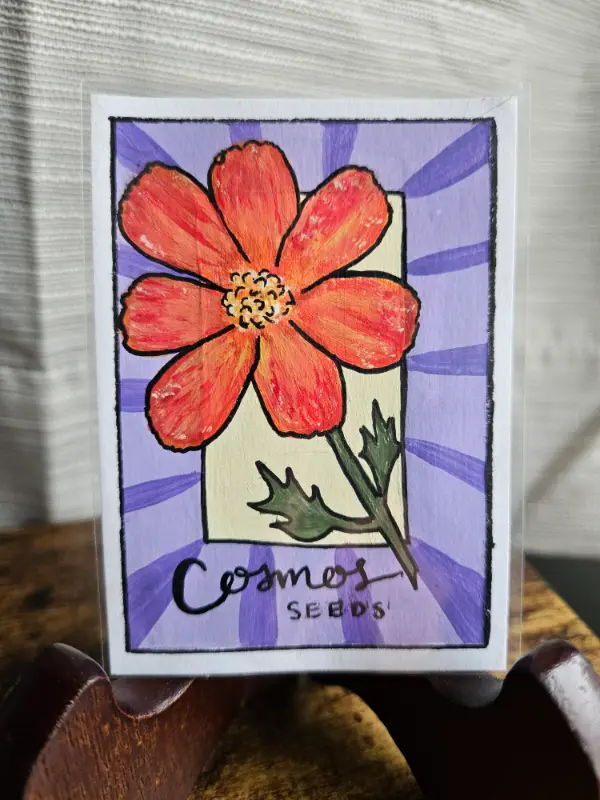 Cosmos Seeds Original Painting aceo art card