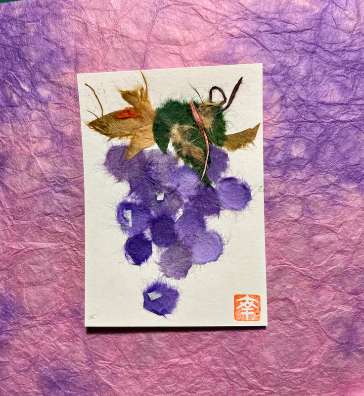 Japanese washi art - Grapes (budo) aceo art card