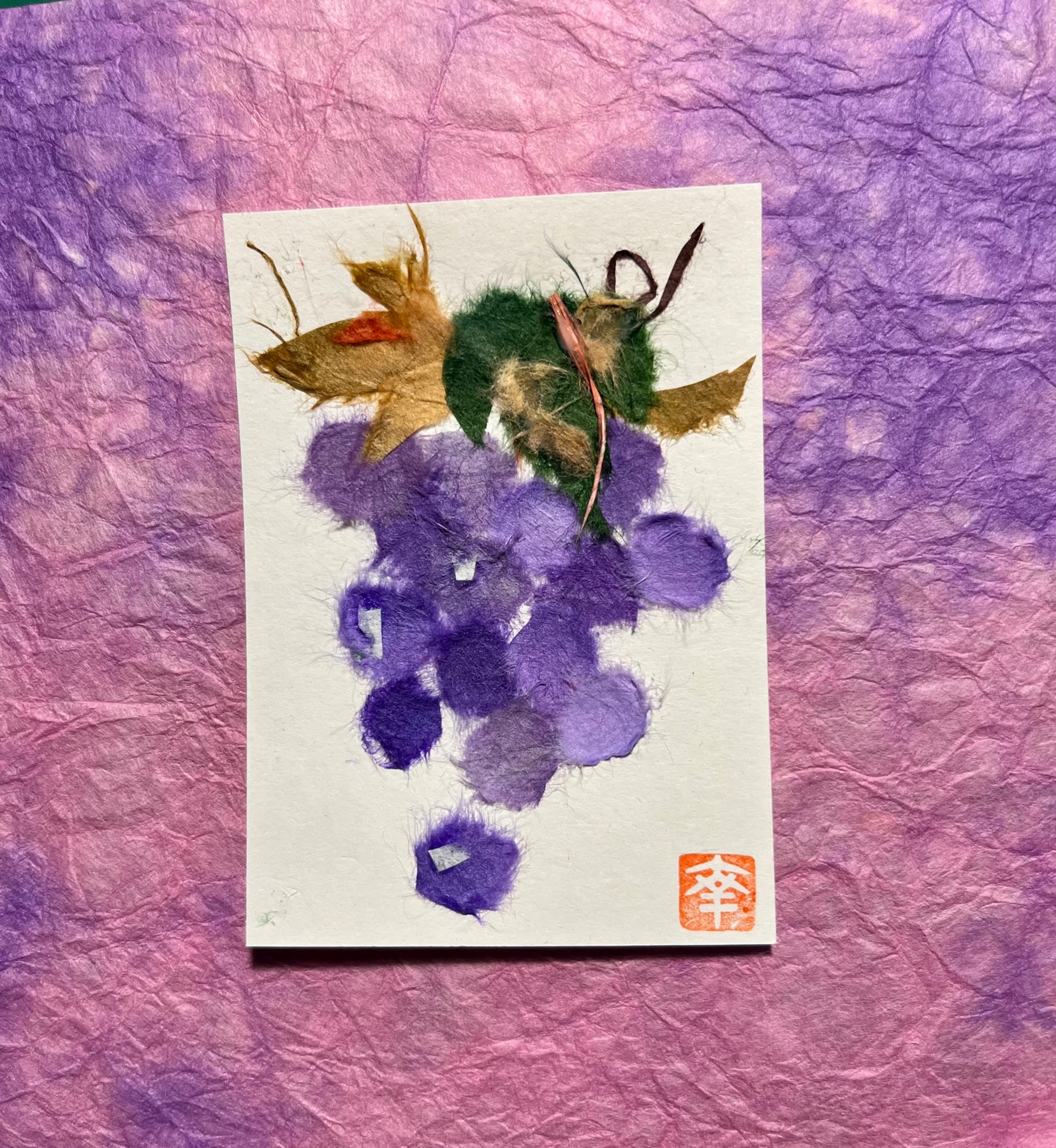 Japanese washi art - Grapes (budo) aceo art card