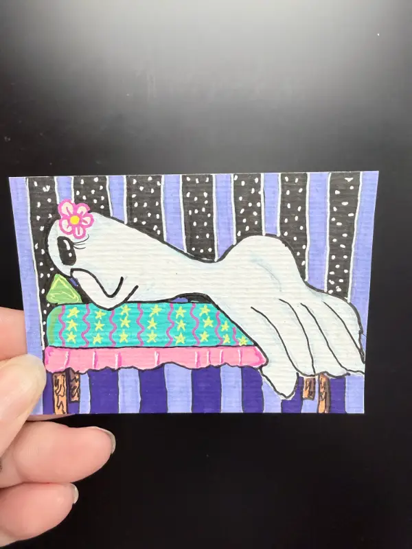 Booty Pop Pin Up Whimsical Colorful Ghost aceo art card