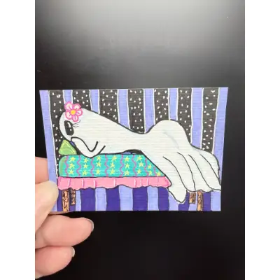Booty Pop Pin Up Whimsical Colorful Ghost aceo art card thumbnail 1