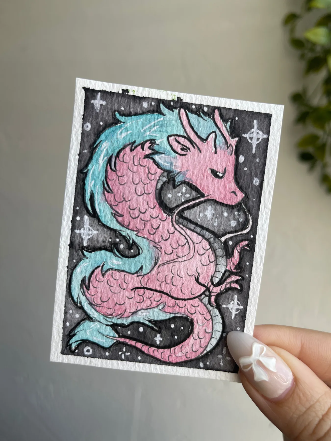 Pink Dragon aceo art card